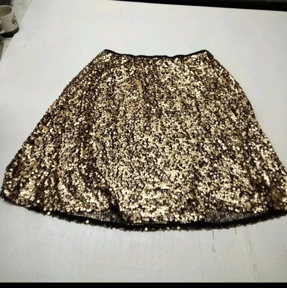 Ava & Viv Dresses & Skirts - Ava & Viv Sequin Skirt Gold Black Pull On Elastic Waist Lined | 1X Midi Length